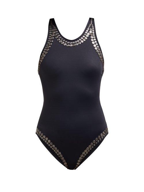 Matchesfashion.com Norma Kamali - Mio Studded Racerback Swimsuit - Womens - Black