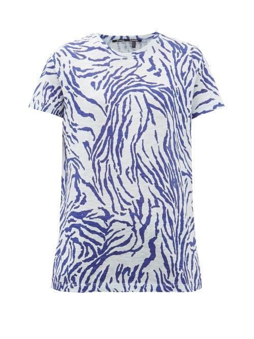 Matchesfashion.com Proenza Schouler - Zebra Print Cotton Jersey T Shirt - Womens - Blue White