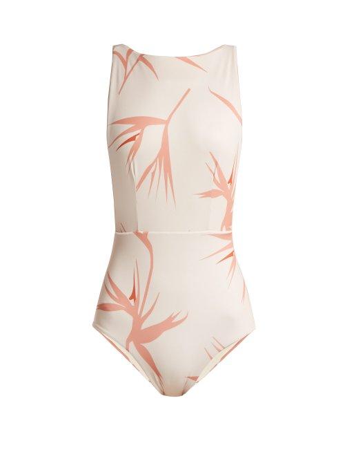 Matchesfashion.com Haight - Floral Print Boat Neck Swimsuit - Womens - Ivory Multi