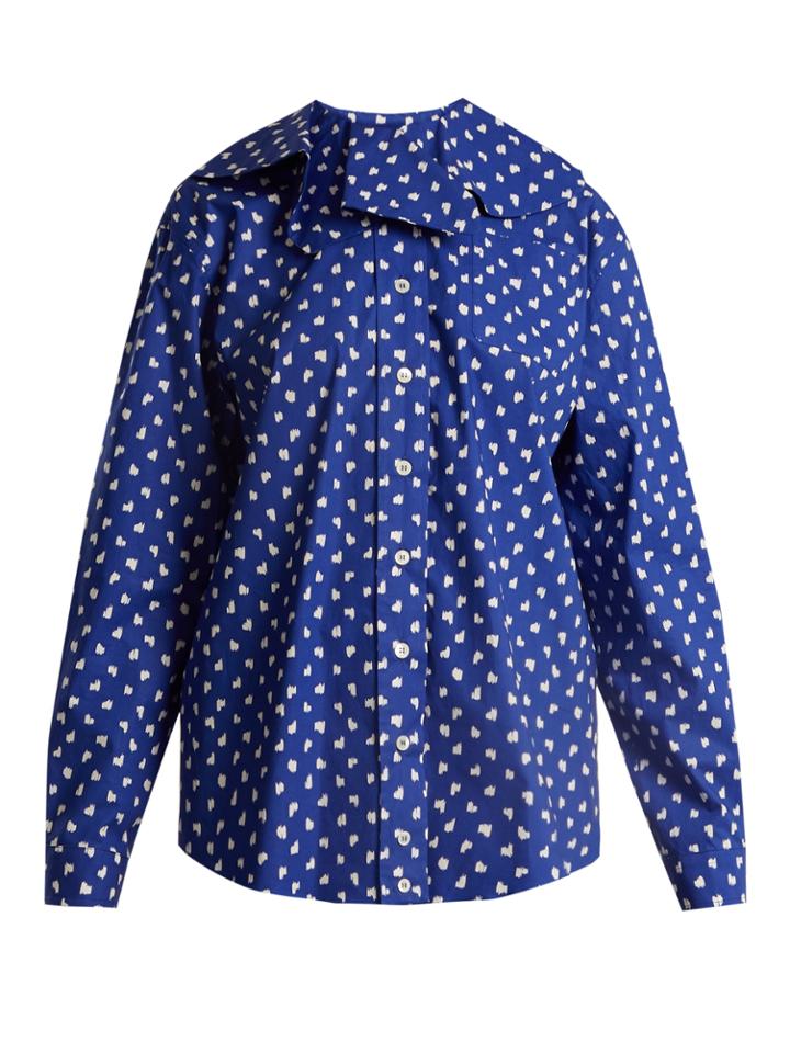 Marni Ruffled-collar Fleck-print Cotton Shirt