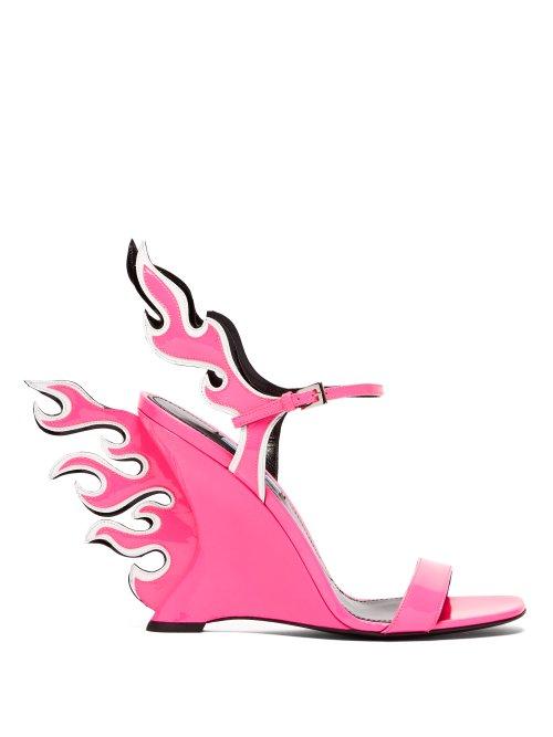 Matchesfashion.com Prada - Flame Patent Leather Sandals - Womens - Pink