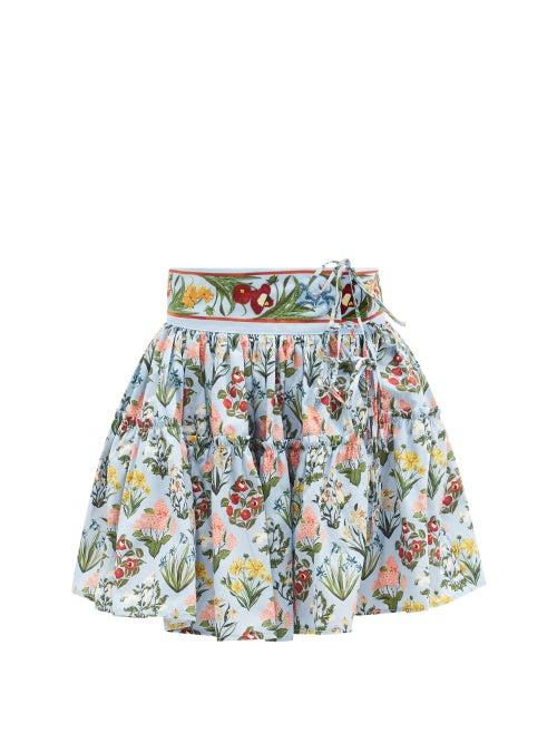 Agua By Agua Bendita - Grosella Magdalena-print Cotton Mini Skirt - Womens - Blue