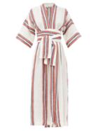 Matchesfashion.com Three Graces London - Charita V-neck Striped Linen Wrap Dress - Womens - Red Stripe
