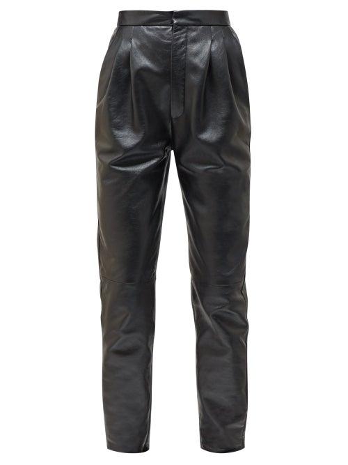 Matchesfashion.com Saint Laurent - High Rise Tapered Grained Leather Trousers - Womens - Black
