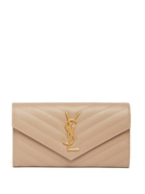 Matchesfashion.com Saint Laurent - Monogram Quilted Leather Wallet - Womens - Beige