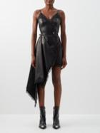 Alexander Mcqueen - Asymmetric Lace-trim Leather Mini Dress - Womens - Black
