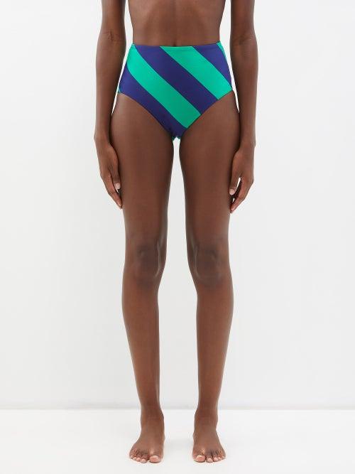 Zimmermann - Tiggy High-rise Striped Bikini Briefs - Womens - Navy Green