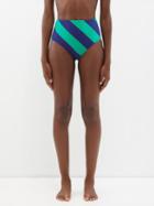 Zimmermann - Tiggy High-rise Striped Bikini Briefs - Womens - Navy Green