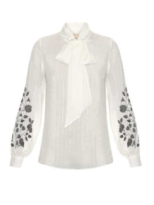 Zeus + Dione Zoe Embroidered Silk Blouse