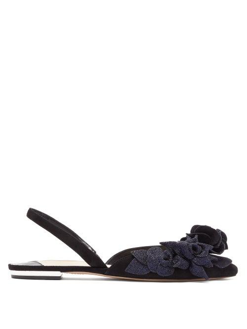 Matchesfashion.com Sophia Webster - Jumbo Lilico Floral Suede Slingback Flats - Womens - Black Navy