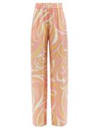 Emilio Pucci - Vortici-print Silk Palazzo Trousers - Womens - Pink Print