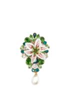 Matchesfashion.com Dolce & Gabbana - Crystal Embellished Lily And Pearl Brooch - Womens - Gold