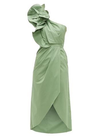 Matchesfashion.com Johanna Ortiz - Persian Opulence Cotton Blend Poplin Midi Dress - Womens - Green