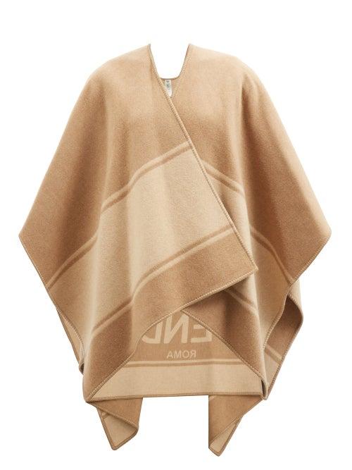Fendi - Logo-jacquard Wool-blend Poncho - Womens - Camel
