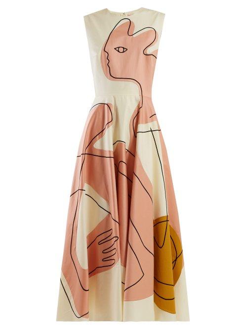 Matchesfashion.com Roksanda - Adalia Face Sketch Poplin Dress - Womens - White Multi
