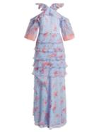 Matchesfashion.com Vilshenko - Alisanna Ruffle Trimmed Silk Dress - Womens - Blue Multi