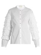 Maison Rabih Kayrouz Ruffled-sleeve Cotton-poplin Blouse