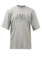 Ami - Logo-embroidered Cotton-jersey T-shirt - Mens - Grey
