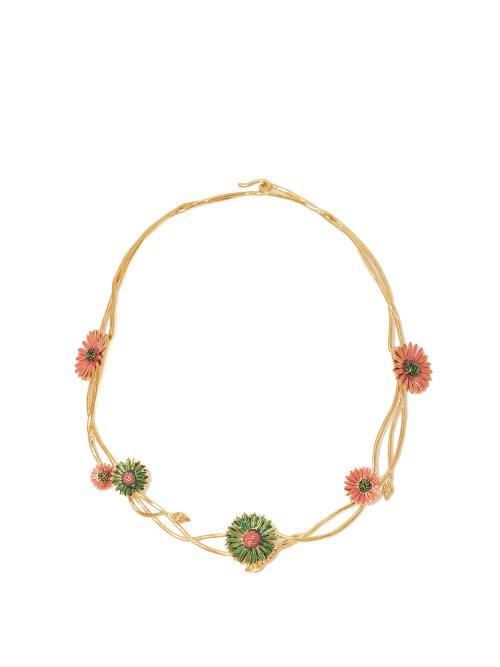Matchesfashion.com Aurlie Bidermann - Athina Gold Plated Floral Necklace - Womens - Pink