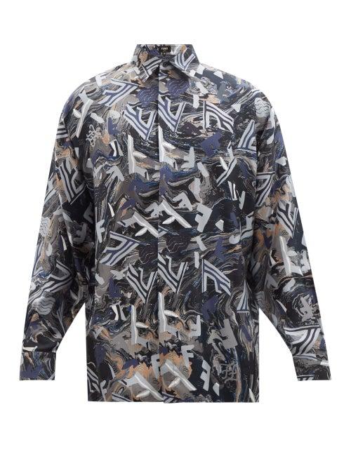 Fendi - F-print Silk-twill Shirt - Mens - Blue Multi