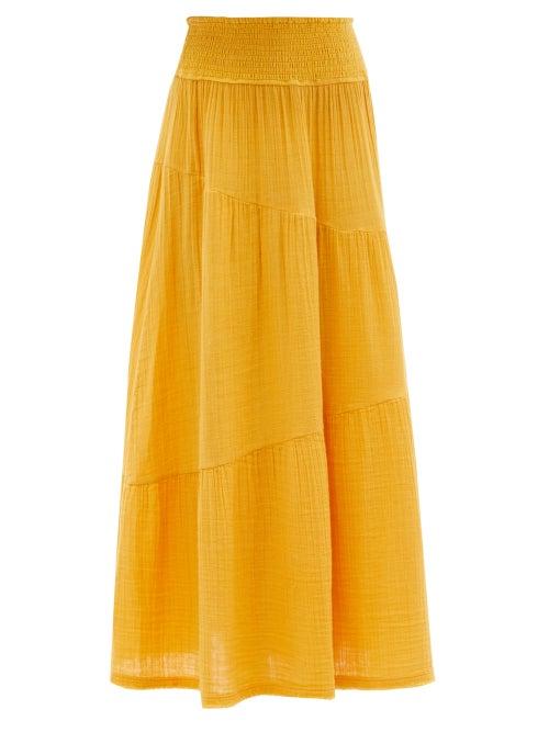Ladies Beachwear Anaak - Pushkar Shirred-waist Cotton-gauze Midi Skirt - Womens - Orange