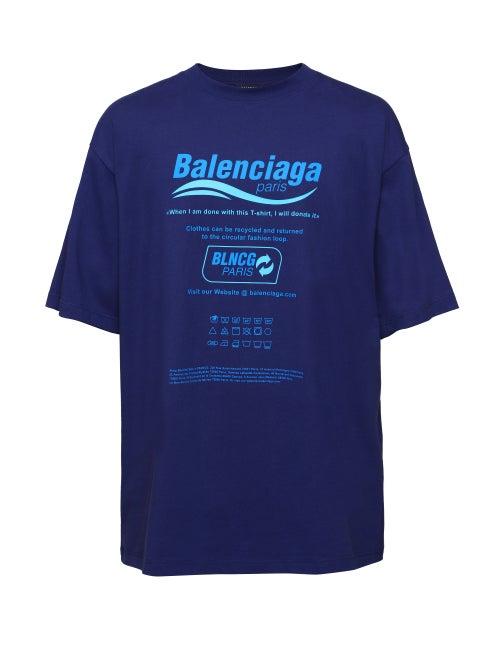 Balenciaga - Recycle-print Jersey T-shirt - Mens - Blue