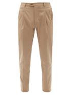 Matchesfashion.com Brioni - Saba Pleated Cotton-twill Trousers - Mens - Beige
