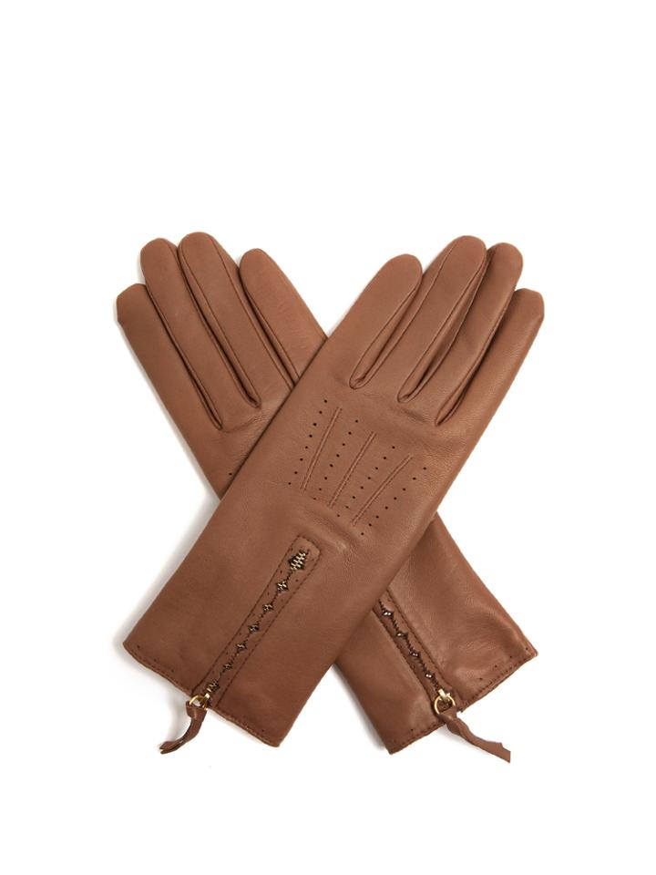 Agnelle Zip-cuff Leather Gloves