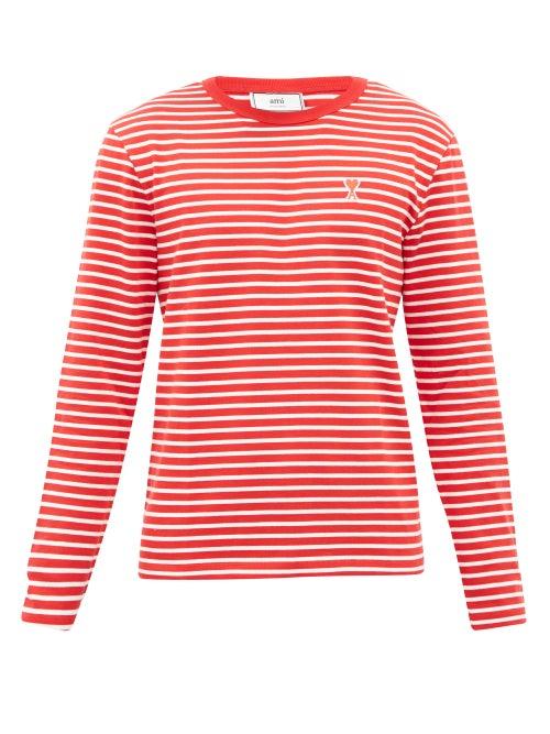 Matchesfashion.com Ami - Ami De Coeur Striped Cotton-jersey T-shirt - Mens - Red Multi