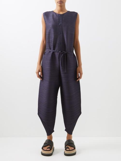 Pleats Please Issey Miyake - Thicker Bounce Technical-pleated Jumpsuit - Womens - Dark Navy