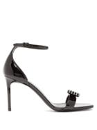 Matchesfashion.com Saint Laurent - Amber Bow Crystal Patent Leather Sandals - Womens - Black