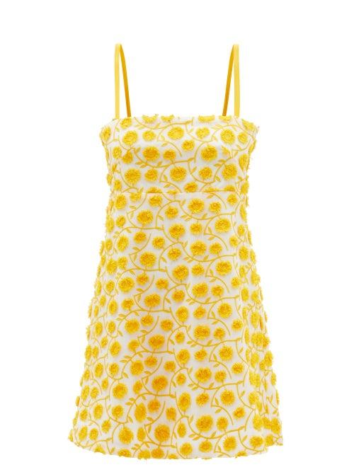 Ladies Beachwear Three Graces London - Clementine Floral-embroidered Cotton-blend Dress - Womens - Yellow Multi