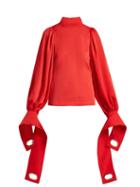 Matchesfashion.com Self-portrait - Exaggerated Cuff Satin Blouse - Womens - Red
