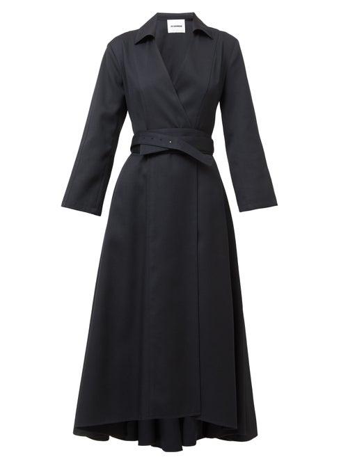 Matchesfashion.com Jil Sander - Narcy Belted Dipped-hem Midi Shirt Dress - Womens - Navy