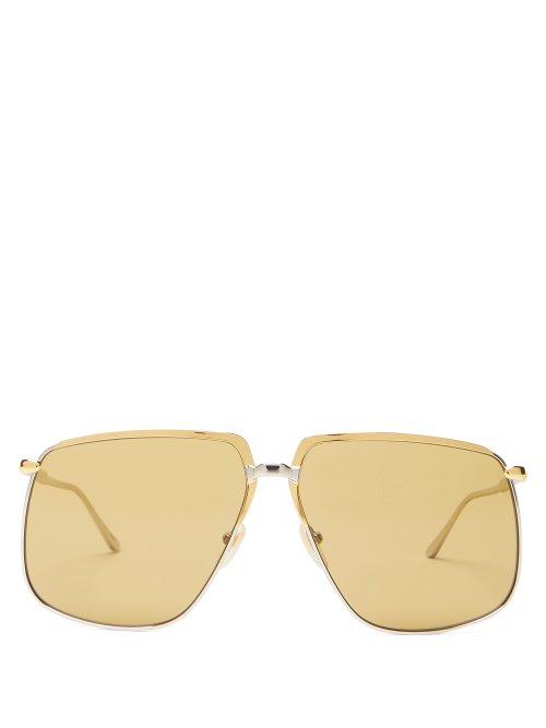 Matchesfashion.com Gucci - Squared Aviator Metal Sunglasses - Mens - Gold