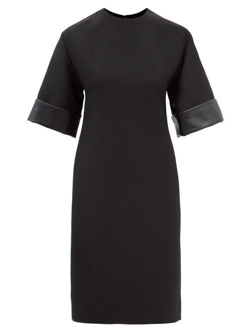 Valentino - Leather-trim Wool Blend-crepe Dress - Womens - Black