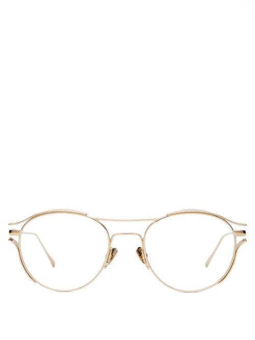 Matchesfashion.com Linda Farrow - Winged Round Metal Glasses - Womens - Gold
