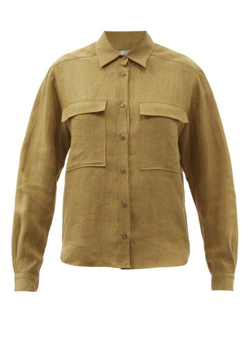 Ladies Beachwear Three Graces London - Willow Chest-pocket Linen Shirt - Womens - Khaki