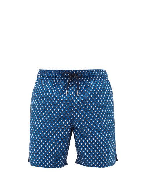 Matchesfashion.com Derek Rose - Tropez 7 Geometric-print Technical Swim Shorts - Mens - Navy Multi