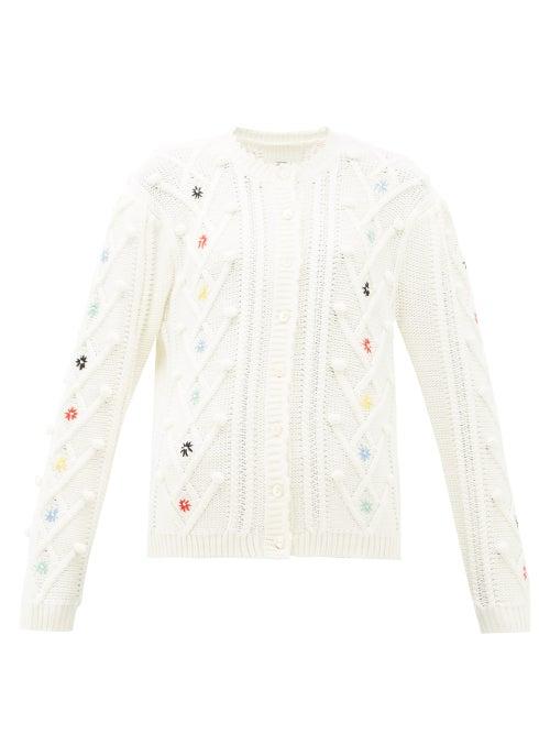Matchesfashion.com Shrimps - Mc Coy Floral-embroidered Wool-blend Cardigan - Womens - Cream