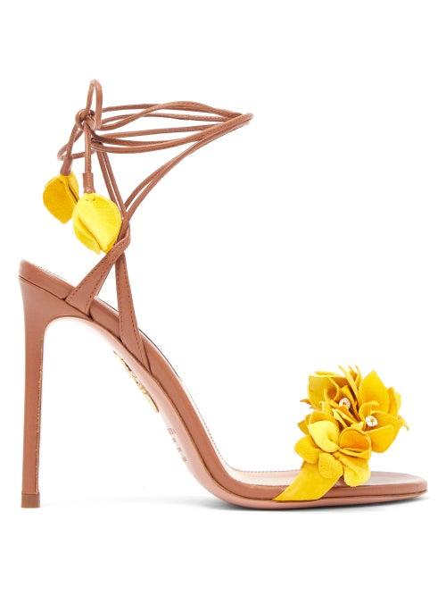 Matchesfashion.com Aquazzura - Bougainvillea 105 Floral-appliqu Leather Sandals - Womens - Yellow Multi