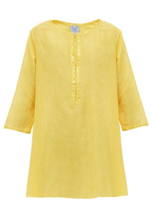 Matchesfashion.com Thierry Colson - Samia Floral-embroidered Cotton-blend Kaftan - Womens - Yellow