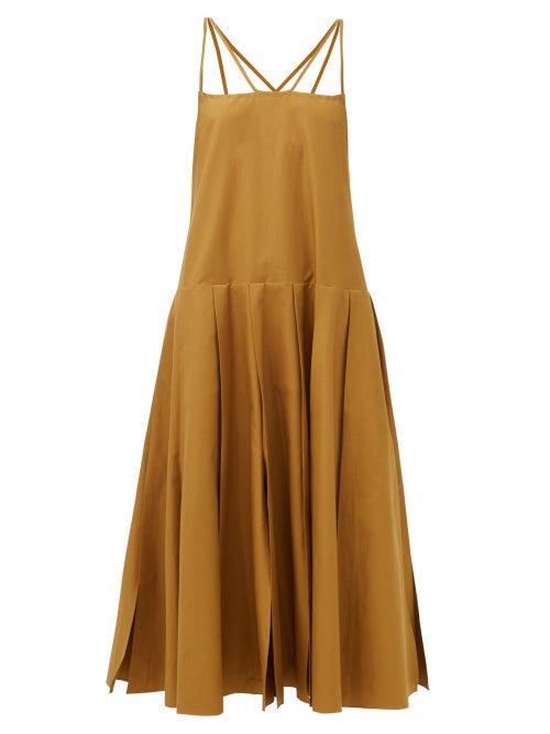 Khaite - Thea Drop-waist Cotton-twill Maxi Dress - Womens - Dark Tan
