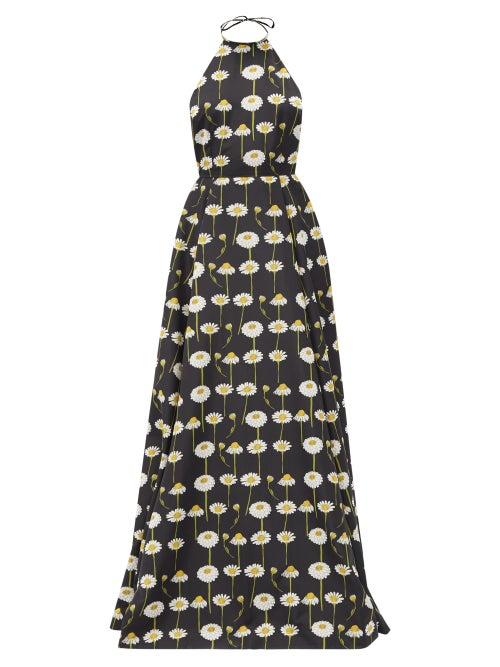Bernadette - Delilah Halterneck Sunflower-print Taffeta Dress - Womens - Black White