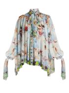 Dolce & Gabbana Angel-print Balloon-sleeved Blouse