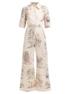Matchesfashion.com Emilia Wickstead - Figaro Italy Print Poplin Jumpsuit - Womens - Pink Print