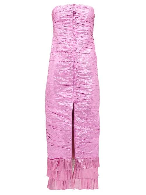 Matchesfashion.com The Attico - Ruched Metallic Taffeta Midi Dress - Womens - Fuchsia