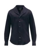 Matchesfashion.com Giorgio Armani - Shawl-collar Cotton-poplin Shirt - Mens - Dark Navy