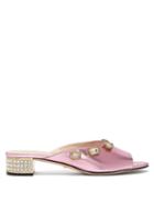 Matchesfashion.com Gucci - Lyric Crystal Embellished Leather Mules - Womens - Pink