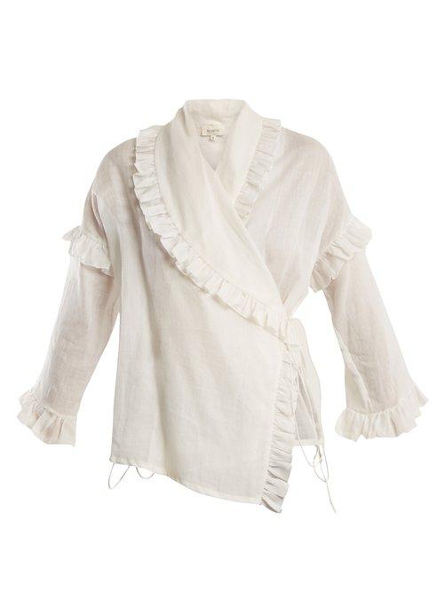 Matchesfashion.com Isa Arfen - Ruffle Trimmed Ramie Wrap Shirt - Womens - White